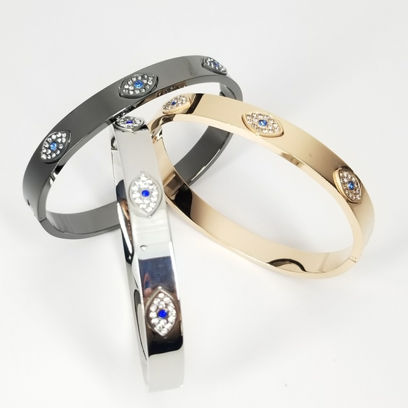 NWT Trendy Evil Eye Stainless Steel Cuff Bracelet - Picture 6 of 11
